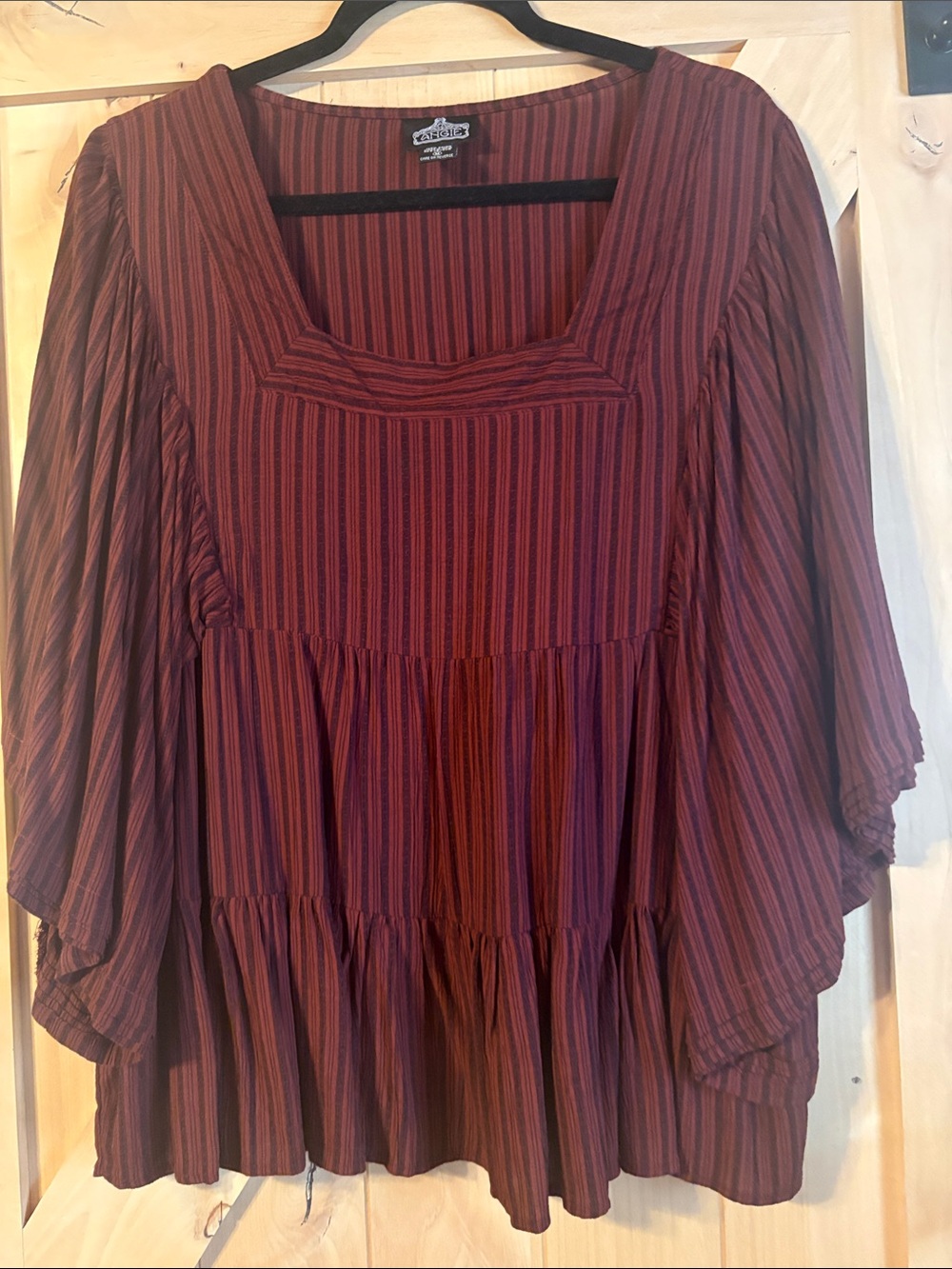 Angie Burgundy and Black Striped Tiered Boho Tunic